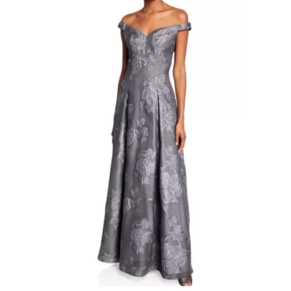 Aidan Mattox Dresses & Skirts - Aidan Mattox Gray Brocade Off Shoulder Gown 12
